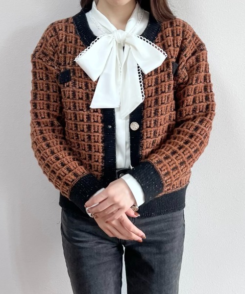 yuue' ( wear )(ユーイ)の「ツイードライクニットカーディガン(カーディガン/ボレロ・レディース・ベージュ/ブラウン・S/M/L)」の22枚目の写真