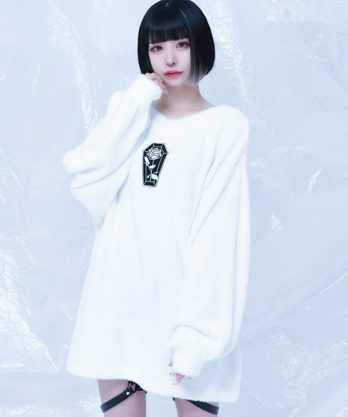 REFLEM - REFLEM レフレム ローズ バラ ワッペン フェザー ニット セーター REFLEM（レフレム）の「『REFLEM/レフレム』ローズワッペン