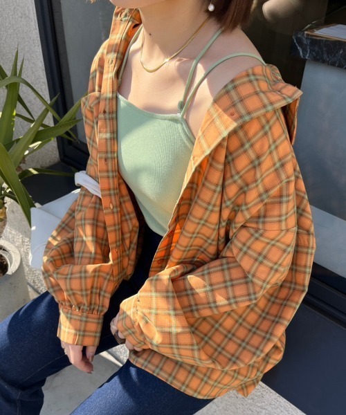 nemne store(ネンネストア)の「【低身長用サイズあり】袖ボリュームオーバーチェックシャツ(シャツ/ブラウス・レディース・オレンジ/グリーン・SMALL/MEDIUM)」の11枚目の写真