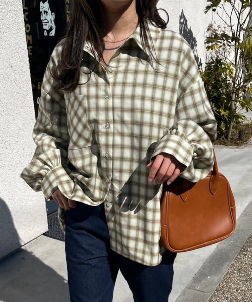 nemne store(ネンネストア)の「【低身長用サイズあり】袖ボリュームオーバーチェックシャツ(シャツ/ブラウス・レディース・オレンジ/グリーン・SMALL/MEDIUM)」の17枚目の写真