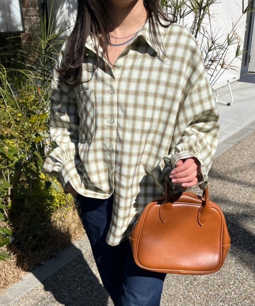 nemne store(ネンネストア)の「【低身長用サイズあり】袖ボリュームオーバーチェックシャツ(シャツ/ブラウス・レディース・オレンジ/グリーン・SMALL/MEDIUM)」の18枚目の写真