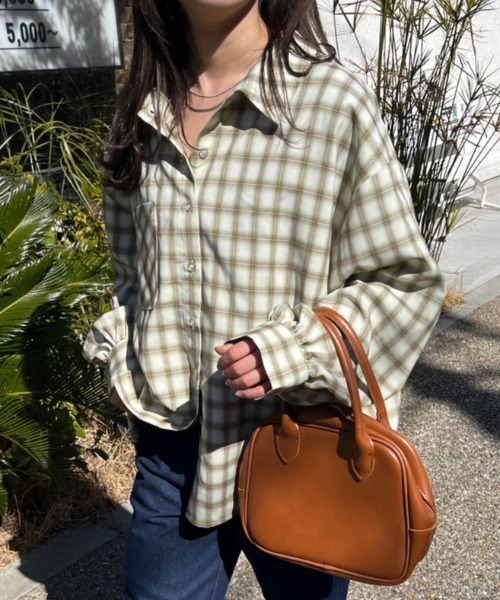 nemne store(ネンネストア)の「【低身長用サイズあり】袖ボリュームオーバーチェックシャツ(シャツ/ブラウス・レディース・オレンジ/グリーン・SMALL/MEDIUM)」の19枚目の写真