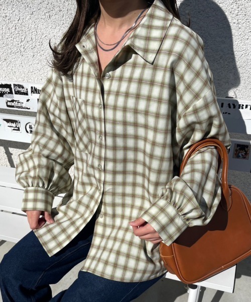 nemne store(ネンネストア)の「【低身長用サイズあり】袖ボリュームオーバーチェックシャツ(シャツ/ブラウス・レディース・オレンジ/グリーン・SMALL/MEDIUM)」の20枚目の写真