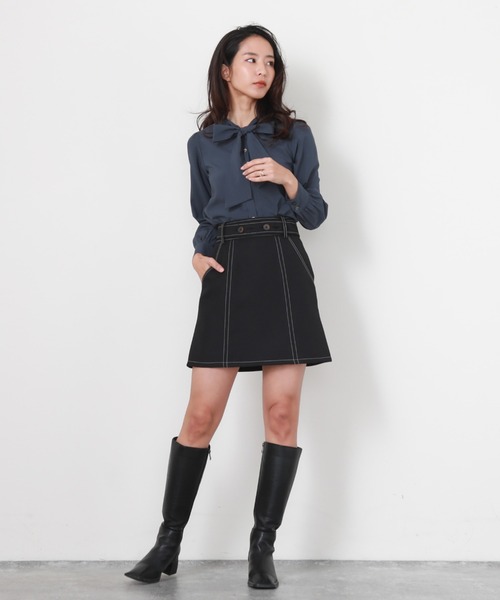 Cheek（チーク）の「配色ステッチミニスカート（スカート・レディース・ブラック/ベージュ/チャコールグレー・SMALL/MEDIUM）」の21枚目の写真