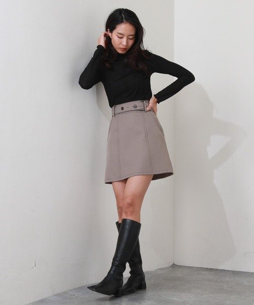 Cheek（チーク）の「配色ステッチミニスカート（スカート・レディース・ブラック/ベージュ/チャコールグレー・SMALL/MEDIUM）」の8枚目の写真