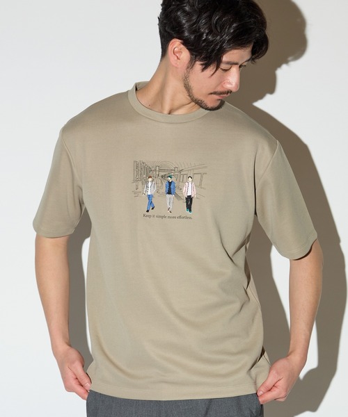 UNION STATION(ユニオンステーション)の「リサイクルポリエステル刺繍プリントTシャツ(Tシャツ/カットソー・メンズ・ベージュ/ホワイト・LL/L/M)」の1枚目の写真