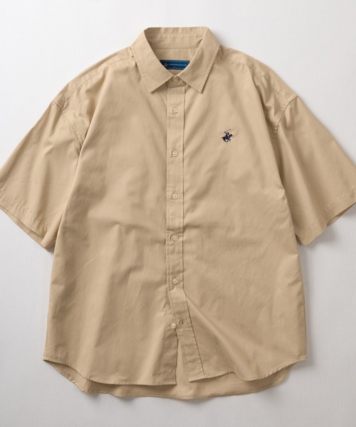 BEVERLY HILLS POLO CLUB（ビバリーヒルズポロクラブ）の「【0】【BEVERLY HILLS POLO CLUB/ビバリーヒルズポロクラブ】ワイドシルエット ワンポイントロゴ刺繍 レギュラーカラー半袖シャツ/ビッグシルエット（シャツ/ブラウス・メンズ・ホワイト/ブラック/ネイビー/ベージュ/サックスブルー/ダークブルー/ライトインディゴブルー/ブルー系その他/ライトイエロー/ミント/クリーム/ダークインディゴブルー/ストライプ/ブルー系その他2/オフホワイト・M/L/XL）」の2枚目の写真