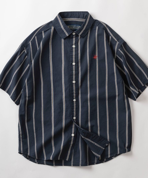 BEVERLY HILLS POLO CLUB（ビバリーヒルズポロクラブ）の「【0】【BEVERLY HILLS POLO CLUB/ビバリーヒルズポロクラブ】ワイドシルエット ワンポイントロゴ刺繍 レギュラーカラー半袖シャツ/ビッグシルエット（シャツ/ブラウス・メンズ・ホワイト/ブラック/ネイビー/ベージュ/サックスブルー/ダークブルー/ライトインディゴブルー/ブルー系その他/ライトイエロー/ミント/クリーム/ダークインディゴブルー/ストライプ/ブルー系その他2/オフホワイト・M/L/XL）」の10枚目の写真