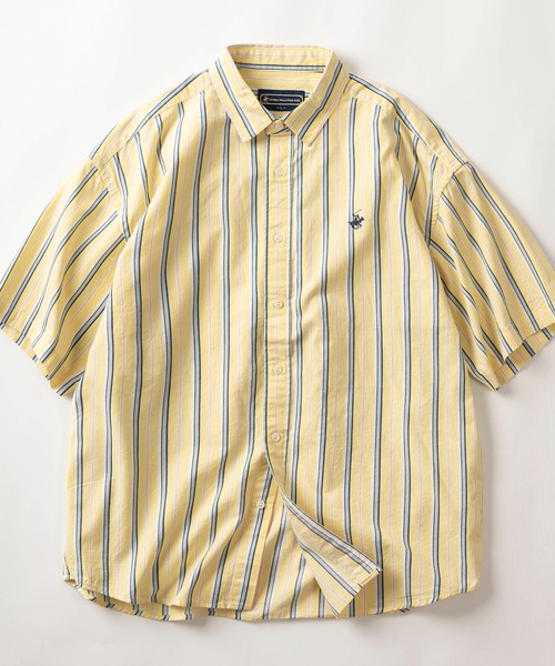 BEVERLY HILLS POLO CLUB（ビバリーヒルズポロクラブ）の「【0】【BEVERLY HILLS POLO CLUB/ビバリーヒルズポロクラブ】ワイドシルエット ワンポイントロゴ刺繍 レギュラーカラー半袖シャツ/ビッグシルエット（シャツ/ブラウス・メンズ・ホワイト/ブラック/ネイビー/ベージュ/サックスブルー/ダークブルー/ライトインディゴブルー/ブルー系その他/ライトイエロー/ミント/クリーム/ダークインディゴブルー/ストライプ/ブルー系その他2/オフホワイト・M/L/XL）」の14枚目の写真