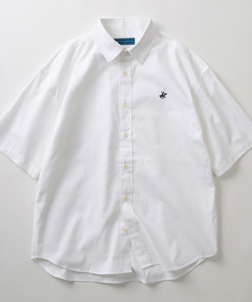 BEVERLY HILLS POLO CLUB（ビバリーヒルズポロクラブ）の「【0】【BEVERLY HILLS POLO CLUB/ビバリーヒルズポロクラブ】ワイドシルエット ワンポイントロゴ刺繍 レギュラーカラー半袖シャツ/ビッグシルエット（シャツ/ブラウス・メンズ・ホワイト/ブラック/ネイビー/ベージュ/サックスブルー/ダークブルー/ライトインディゴブルー/ブルー系その他/ライトイエロー/ミント/クリーム/ダークインディゴブルー/ストライプ/ブルー系その他2/オフホワイト・M/L/XL）」の3枚目の写真