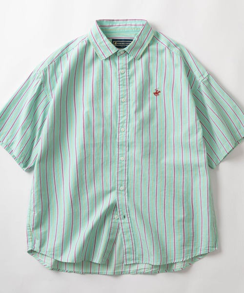 BEVERLY HILLS POLO CLUB（ビバリーヒルズポロクラブ）の「【0】【BEVERLY HILLS POLO CLUB/ビバリーヒルズポロクラブ】ワイドシルエット ワンポイントロゴ刺繍 レギュラーカラー半袖シャツ/ビッグシルエット（シャツ/ブラウス・メンズ・ホワイト/ブラック/ネイビー/ベージュ/サックスブルー/ダークブルー/ライトインディゴブルー/ブルー系その他/ライトイエロー/ミント/クリーム/ダークインディゴブルー/ストライプ/ブルー系その他2/オフホワイト・M/L/XL）」の6枚目の写真