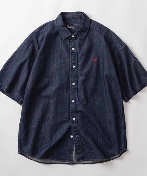 BEVERLY HILLS POLO CLUB（ビバリーヒルズポロクラブ）の「【0】【BEVERLY HILLS POLO CLUB/ビバリーヒルズポロクラブ】ワイドシルエット ワンポイントロゴ刺繍 レギュラーカラー半袖シャツ/ビッグシルエット（シャツ/ブラウス・メンズ・ホワイト/ブラック/ネイビー/ベージュ/サックスブルー/ダークブルー/ライトインディゴブルー/ブルー系その他/ライトイエロー/ミント/クリーム/ダークインディゴブルー/ストライプ/ブルー系その他2/オフホワイト・M/L/XL）」の9枚目の写真