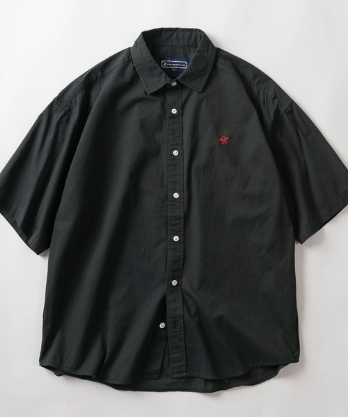 BEVERLY HILLS POLO CLUB（ビバリーヒルズポロクラブ）の「【0】【BEVERLY HILLS POLO CLUB/ビバリーヒルズポロクラブ】ワイドシルエット ワンポイントロゴ刺繍 レギュラーカラー半袖シャツ/ビッグシルエット（シャツ/ブラウス・メンズ・ホワイト/ブラック/ネイビー/ベージュ/サックスブルー/ダークブルー/ライトインディゴブルー/ブルー系その他/ライトイエロー/ミント/クリーム/ダークインディゴブルー/ストライプ/ブルー系その他2/オフホワイト・M/L/XL）」の4枚目の写真