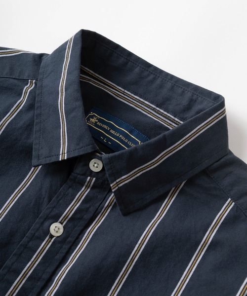 BEVERLY HILLS POLO CLUB（ビバリーヒルズポロクラブ）の「【0】【BEVERLY HILLS POLO CLUB/ビバリーヒルズポロクラブ】ワイドシルエット ワンポイントロゴ刺繍 レギュラーカラー半袖シャツ/ビッグシルエット（シャツ/ブラウス・メンズ・ホワイト/ブラック/ネイビー/ベージュ/サックスブルー/ダークブルー/ライトインディゴブルー/ブルー系その他/ライトイエロー/ミント/クリーム/ダークインディゴブルー/ストライプ/ブルー系その他2/オフホワイト・M/L/XL）」の22枚目の写真