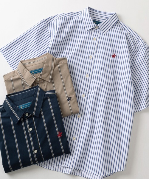 BEVERLY HILLS POLO CLUB（ビバリーヒルズポロクラブ）の「【0】【BEVERLY HILLS POLO CLUB/ビバリーヒルズポロクラブ】ワイドシルエット ワンポイントロゴ刺繍 レギュラーカラー半袖シャツ/ビッグシルエット（シャツ/ブラウス・メンズ・ホワイト/ブラック/ネイビー/ベージュ/サックスブルー/ダークブルー/ライトインディゴブルー/ブルー系その他/ライトイエロー/ミント/クリーム/ダークインディゴブルー/ストライプ/ブルー系その他2/オフホワイト・M/L/XL）」の19枚目の写真