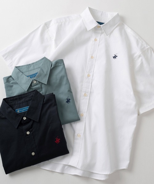 BEVERLY HILLS POLO CLUB（ビバリーヒルズポロクラブ）の「【0】【BEVERLY HILLS POLO CLUB/ビバリーヒルズポロクラブ】ワイドシルエット ワンポイントロゴ刺繍 レギュラーカラー半袖シャツ/ビッグシルエット（シャツ/ブラウス・メンズ・ホワイト/ブラック/ネイビー/ベージュ/サックスブルー/ダークブルー/ライトインディゴブルー/ブルー系その他/ライトイエロー/ミント/クリーム/ダークインディゴブルー/ストライプ/ブルー系その他2/オフホワイト・M/L/XL）」の16枚目の写真
