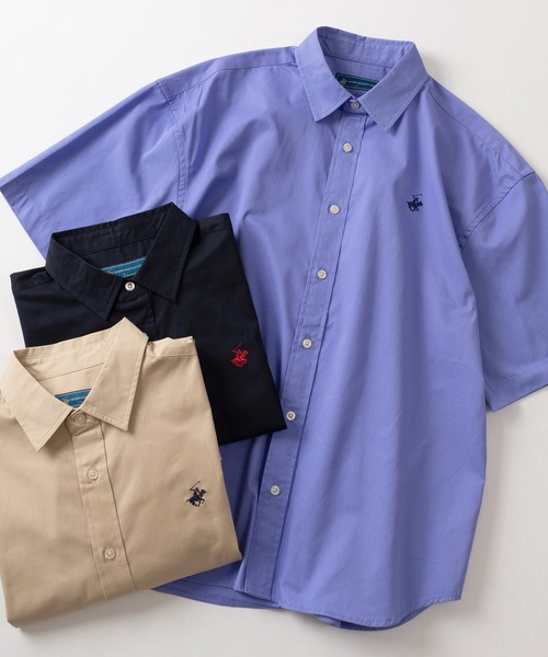 BEVERLY HILLS POLO CLUB（ビバリーヒルズポロクラブ）の「【0】【BEVERLY HILLS POLO CLUB/ビバリーヒルズポロクラブ】ワイドシルエット ワンポイントロゴ刺繍 レギュラーカラー半袖シャツ/ビッグシルエット（シャツ/ブラウス・メンズ・ホワイト/ブラック/ネイビー/ベージュ/サックスブルー/ダークブルー/ライトインディゴブルー/ブルー系その他/ライトイエロー/ミント/クリーム/ダークインディゴブルー/ストライプ/ブルー系その他2/オフホワイト・M/L/XL）」の17枚目の写真