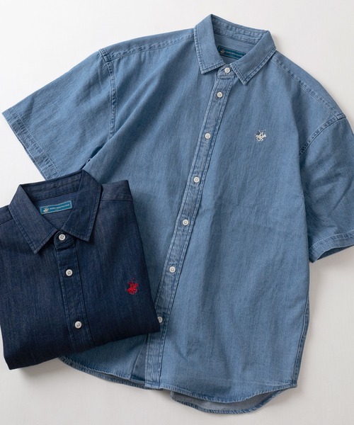 BEVERLY HILLS POLO CLUB（ビバリーヒルズポロクラブ）の「【0】【BEVERLY HILLS POLO CLUB/ビバリーヒルズポロクラブ】ワイドシルエット ワンポイントロゴ刺繍 レギュラーカラー半袖シャツ/ビッグシルエット（シャツ/ブラウス・メンズ・ホワイト/ブラック/ネイビー/ベージュ/サックスブルー/ダークブルー/ライトインディゴブルー/ブルー系その他/ライトイエロー/ミント/クリーム/ダークインディゴブルー/ストライプ/ブルー系その他2/オフホワイト・M/L/XL）」の18枚目の写真