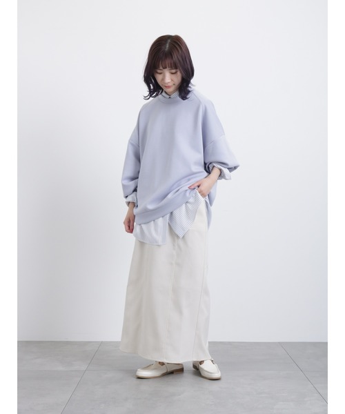 Samansa Mos2 blue（サマンサモスモスブルー）の「ダンボールニットプルオーバー（Tシャツ/カットソー・レディース・サックスブルー/イエロー/ミント・ﾌﾘ-）」の4枚目の写真