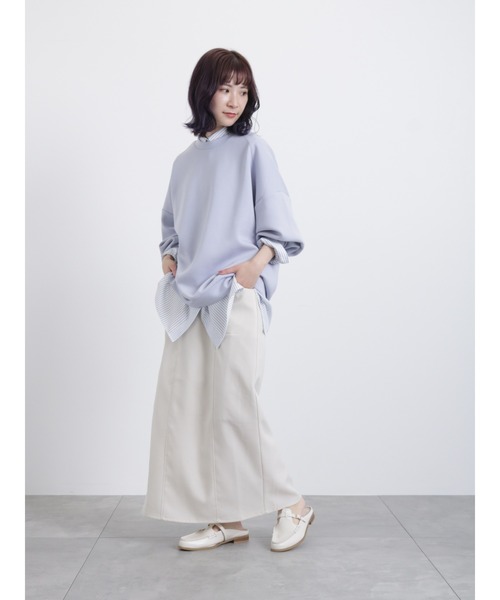 Samansa Mos2 blue（サマンサモスモスブルー）の「ダンボールニットプルオーバー（Tシャツ/カットソー・レディース・サックスブルー/イエロー/ミント・ﾌﾘ-）」の6枚目の写真