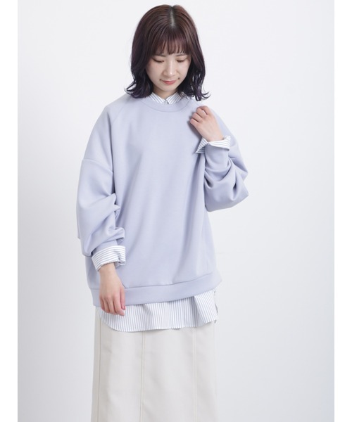 Samansa Mos2 blue（サマンサモスモスブルー）の「ダンボールニットプルオーバー（Tシャツ/カットソー・レディース・サックスブルー/イエロー/ミント・ﾌﾘ-）」の7枚目の写真