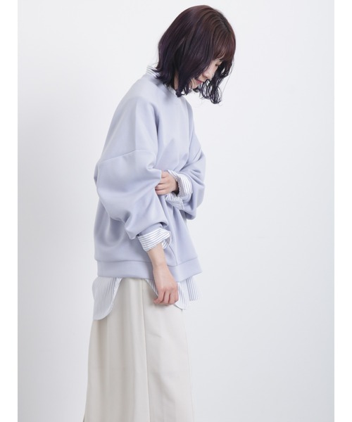 Samansa Mos2 blue（サマンサモスモスブルー）の「ダンボールニットプルオーバー（Tシャツ/カットソー・レディース・サックスブルー/イエロー/ミント・ﾌﾘ-）」の11枚目の写真