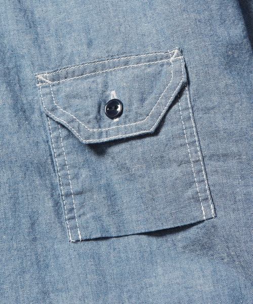 CAL O LINE(キャルオーライン)の「CAL O LINE/キャルオーライン CHAMBRAY S/S SHIRT シャンブレーシャツ デニムシャツ(シャツ/ブラウス・メンズ・ブルー・XL/L/M)」の10枚目の写真