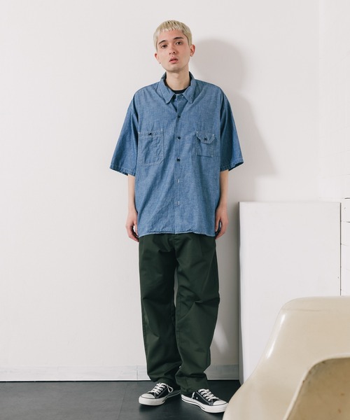 CAL O LINE(キャルオーライン)の「CAL O LINE/キャルオーライン CHAMBRAY S/S SHIRT シャンブレーシャツ デニムシャツ(シャツ/ブラウス・メンズ・ブルー・XL/L/M)」の4枚目の写真