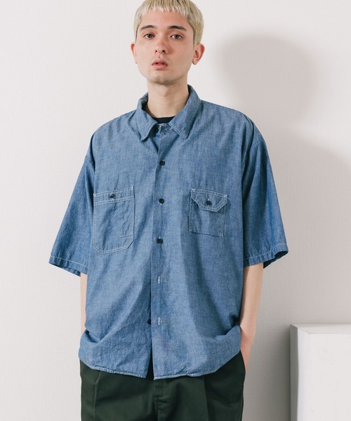 CAL O LINE(キャルオーライン)の「CAL O LINE/キャルオーライン CHAMBRAY S/S SHIRT シャンブレーシャツ デニムシャツ(シャツ/ブラウス・メンズ・ブルー・XL/L/M)」の2枚目の写真