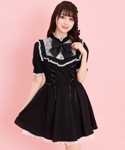 Secret Honey（シークレットハニー）の「サイドレースアップレースヨーク半袖ワンピース（ワンピース・レディース・ブラック/ピンク/グレー・MEDIUM）」の2枚目の写真