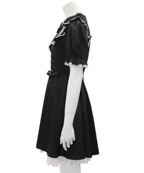 Secret Honey（シークレットハニー）の「サイドレースアップレースヨーク半袖ワンピース（ワンピース・レディース・ブラック/ピンク/グレー・MEDIUM）」の4枚目の写真