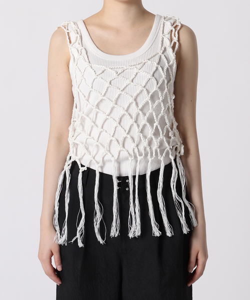CITYSHOP(シティーショップ)の「FRINGE ベスト(ニット/セーター・レディース・ホワイト/ブラック・FREE)」の4枚目の写真