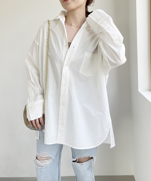 美品▲TICCA ティッカ /スクエアワイドスリーブシャツ▲ホワイト　ゆったり 美品△TICCA ティッカ /スクエアワイドスリーブシャツ△ホワイト