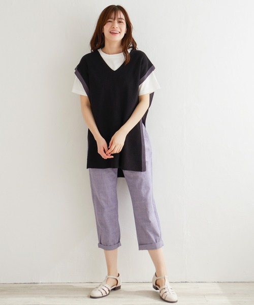 LBC（エルビーシー）の「畦配色ロングニットベスト（ニット/セーター・レディース・ベージュ/ライトグレー/ブラック・M）」の5枚目の写真