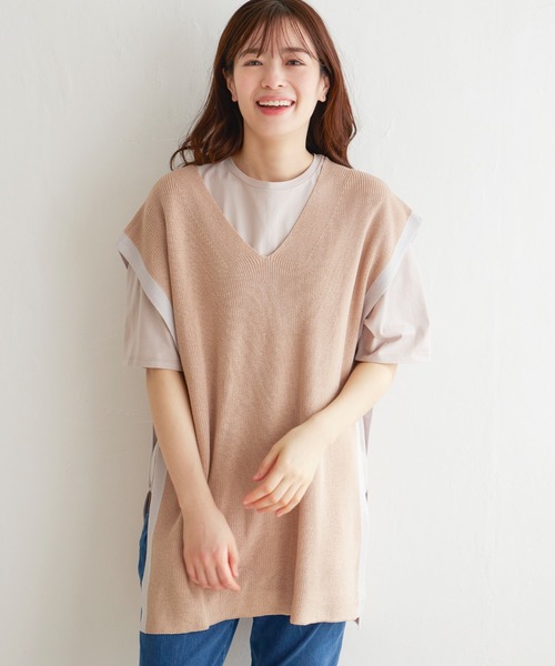 LBC（エルビーシー）の「畦配色ロングニットベスト（ニット/セーター・レディース・ベージュ/ライトグレー/ブラック・M）」の9枚目の写真