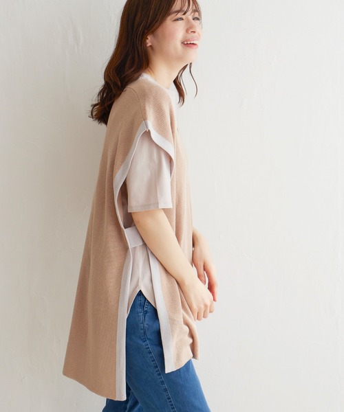 LBC（エルビーシー）の「畦配色ロングニットベスト（ニット/セーター・レディース・ベージュ/ライトグレー/ブラック・M）」の6枚目の写真