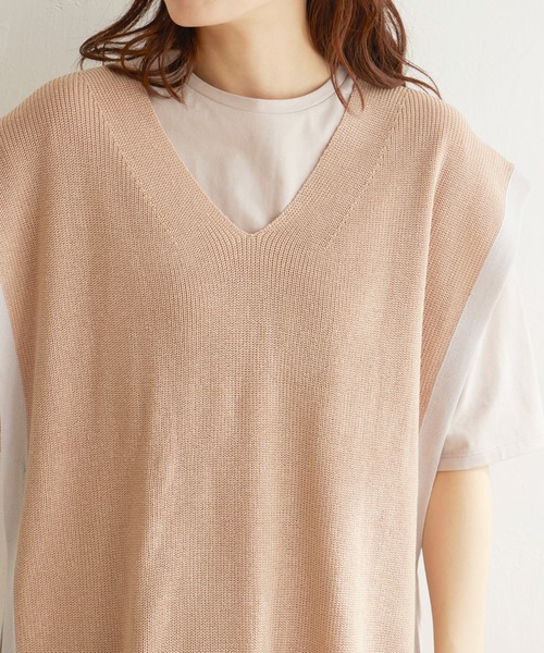 LBC（エルビーシー）の「畦配色ロングニットベスト（ニット/セーター・レディース・ベージュ/ライトグレー/ブラック・M）」の8枚目の写真