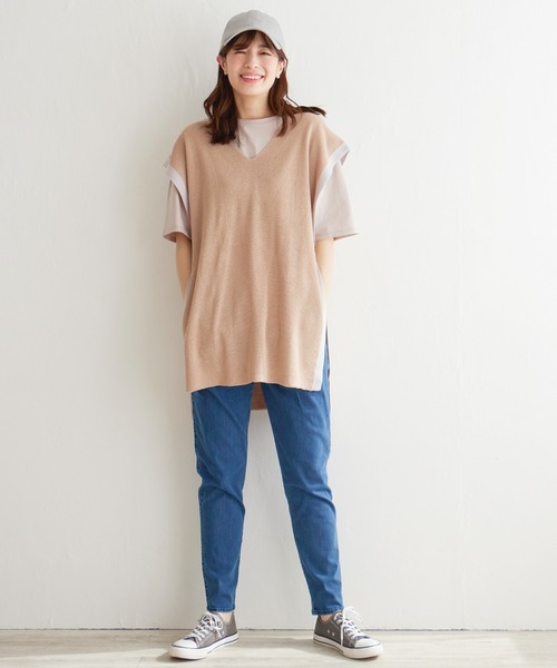 LBC（エルビーシー）の「畦配色ロングニットベスト（ニット/セーター・レディース・ベージュ/ライトグレー/ブラック・M）」の13枚目の写真