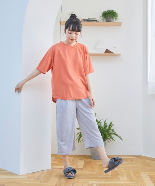 CROSSPLUS ONLINE（クロスプラスオンライン）の「【LAFUKU】半袖スウェットルームウェア　上下セット（ラフク）（ルームウェア/パジャマ・レディース・ネイビー/オレンジ/ピンク/サックスブルー/ライトグリーン/チャコールグレー・L/M/LL）」の6枚目の写真