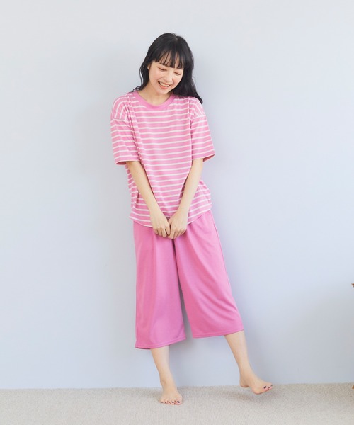 CROSSPLUS ONLINE（クロスプラスオンライン）の「【LAFUKU】半袖スウェットルームウェア　上下セット（ラフク）（ルームウェア/パジャマ・レディース・ネイビー/オレンジ/ピンク/サックスブルー/ライトグリーン/チャコールグレー・L/M/LL）」の11枚目の写真