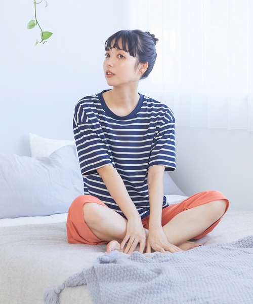 CROSSPLUS ONLINE（クロスプラスオンライン）の「【LAFUKU】半袖スウェットルームウェア　上下セット（ラフク）（ルームウェア/パジャマ・レディース・ネイビー/オレンジ/ピンク/サックスブルー/ライトグリーン/チャコールグレー・L/M/LL）」の17枚目の写真