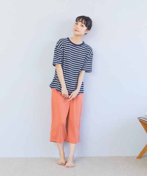 CROSSPLUS ONLINE（クロスプラスオンライン）の「【LAFUKU】半袖スウェットルームウェア　上下セット（ラフク）（ルームウェア/パジャマ・レディース・ネイビー/オレンジ/ピンク/サックスブルー/ライトグリーン/チャコールグレー・L/M/LL）」の8枚目の写真