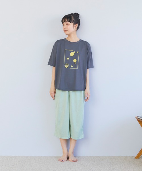 CROSSPLUS ONLINE（クロスプラスオンライン）の「【LAFUKU】半袖スウェットルームウェア　上下セット（ラフク）（ルームウェア/パジャマ・レディース・ネイビー/オレンジ/ピンク/サックスブルー/ライトグリーン/チャコールグレー・L/M/LL）」の16枚目の写真