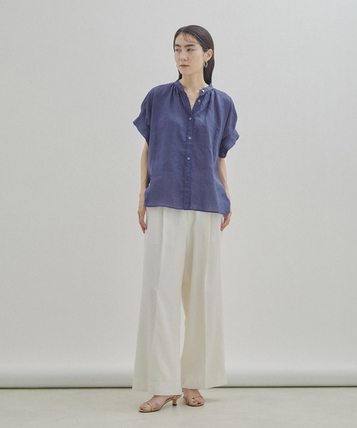 SALON adam et rope'（サロン アダム エ ロペ）の「【WEB限定】麻フレンチスリーブスタンドカラーブラウス（シャツ/ブラウス・レディース・イエロー系その他/ブラック/オフホワイト/ブルー/ピンク・FREE）」の8枚目の写真