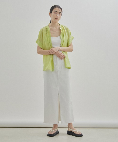 SALON adam et rope'（サロン アダム エ ロペ）の「【WEB限定】麻フレンチスリーブスタンドカラーブラウス（シャツ/ブラウス・レディース・イエロー系その他/ブラック/オフホワイト/ブルー/ピンク・FREE）」の19枚目の写真