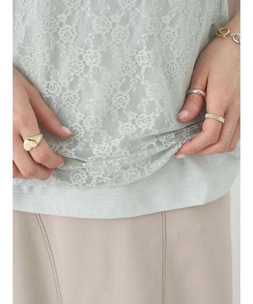 earth music&ecology(アースミュージックアンドエコロジー)の「レースドッキング半袖プルオーバー(Tシャツ/カットソー・レディース・ブラック/アイボリー/ミント・S/M)」の6枚目の写真