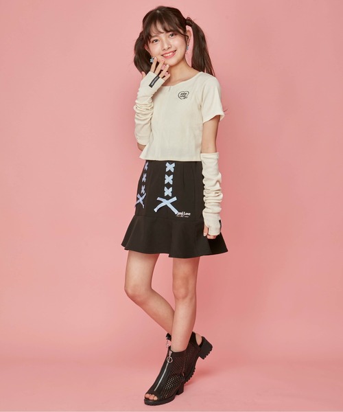 LIZLISA サイドレースアップ裾フリルスカパン レースアップサスペンダー付スカパン ｜ LIZ LISA（リズリサ