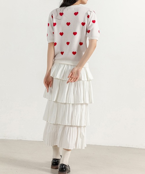 DAY CLOSET（デイ クローゼット）の「【通気性有】主役級にコーデ華やぐ。ボリューム プリーツ ティアード フリル スカート レディース（スカート・レディース・ホワイト/ブラック・ONE SIZE）」の5枚目の写真