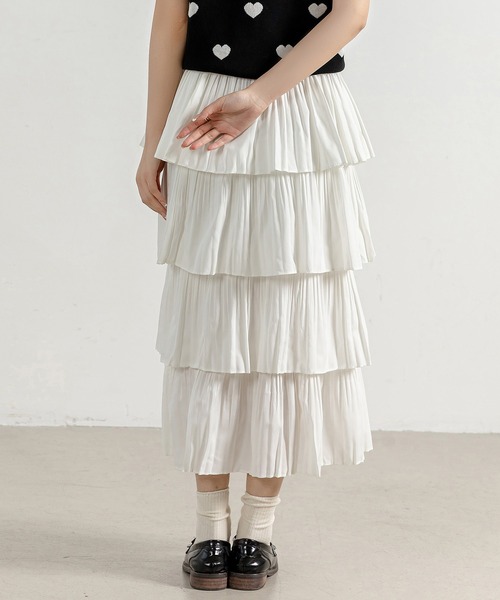 DAY CLOSET（デイ クローゼット）の「【通気性有】主役級にコーデ華やぐ。ボリューム プリーツ ティアード フリル スカート レディース（スカート・レディース・ホワイト/ブラック・ONE SIZE）」の14枚目の写真