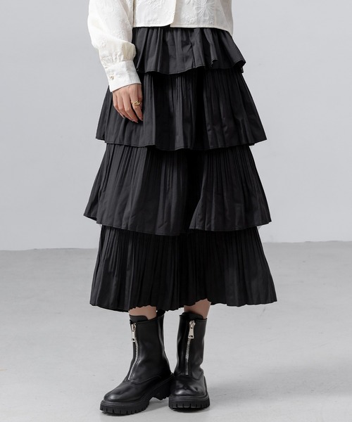 DAY CLOSET（デイ クローゼット）の「【通気性有】主役級にコーデ華やぐ。ボリューム プリーツ ティアード フリル スカート レディース（スカート・レディース・ホワイト/ブラック・ONE SIZE）」の17枚目の写真